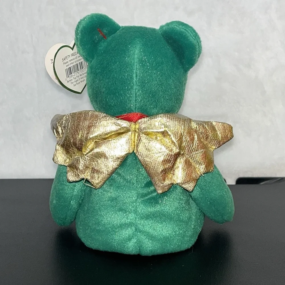 Ty Beanie Baby GIFT Joy Green Sparkle Bear Angel 2003 Christmas with Heart Tag
